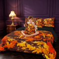 thumbnail image 4 of Manfei Cute Dragon Animals 7-Piece Twin Bedding,Trees Maple Leaf Bedding Comforter Set,Orange Red,Black Reversible, 4 of 6