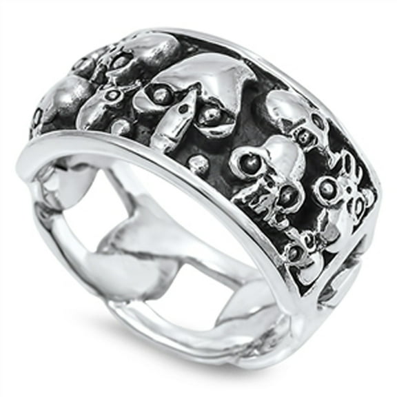 Men's Biker Skull Ring Solid .925 Sterling Silver Band Jewelry Female Male Unisex Size 11