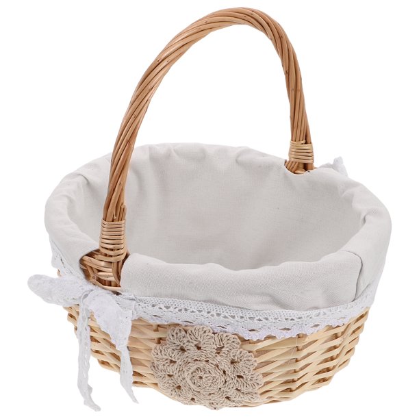Cesta de flores tejida a mano con asa, cesta de pan de ratán natural con forro de tela, soporte multiusos para frutas