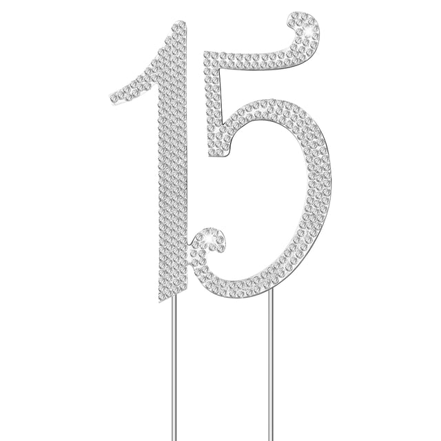 WORGEOUS OULII 15 Cake Topper para la fiesta de cumpleaños número 15 aniversario Crystal Rhinestones Decorative Cake Topper para artículos para fiestas