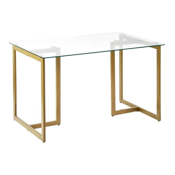 Pemberly Row 47" Metal and Glass Dining Table with Metal Frame in Clear/Gold