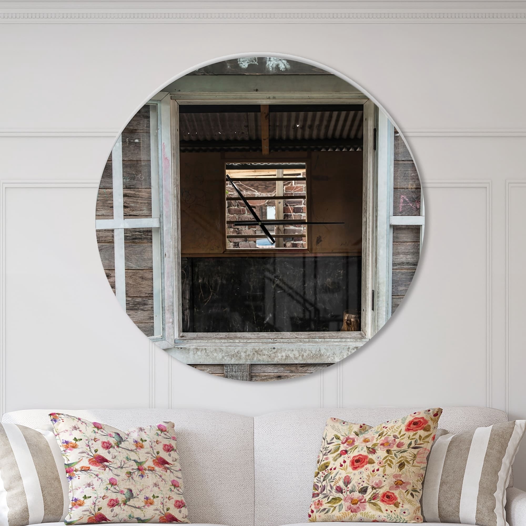 Designart 'Wooden Walls and Windows ' Farmhouse wall clock