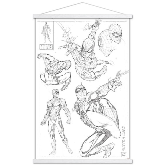 Marvel Sketch - Spider-Man Wall Poster with Magnetic Frame, 22.375" x 34"
