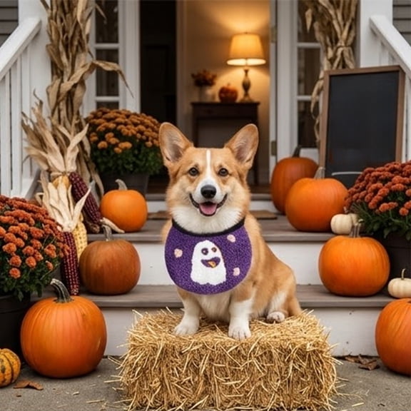 Roiihwy Halloween Dog Bandanas Costumes, Halloween Dog Bandanas for Fall Thanksgiving Decor, Orange Pumpkin, Ghost Design for Dog and Cat