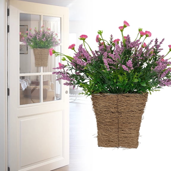 FENGGHAO Wildflower Door Hanger Basket Wreath Pink Spring Summer Front Door Decor with Burlap Bow Rustic Hydrangea Floral Arrangement
