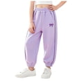 thumbnail image 3 of 5-6 Years Juniors Girl's Bowknot Baggy Sweatpants Lightweight Straight Leg Athletic Pants With Pockets Cargo Pants for Fall and Winter Purple Casual Pants, 3 of 9