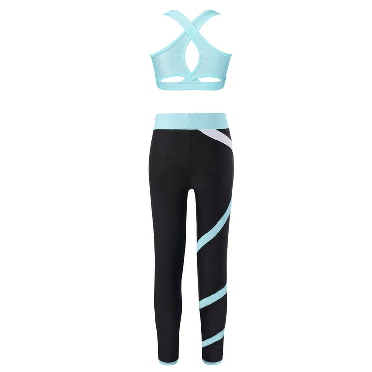 DPOIS Kids Girls Workout Outfit Criss Cross Back Tops with Leggings for  Yoga Sports Light Blue 16 