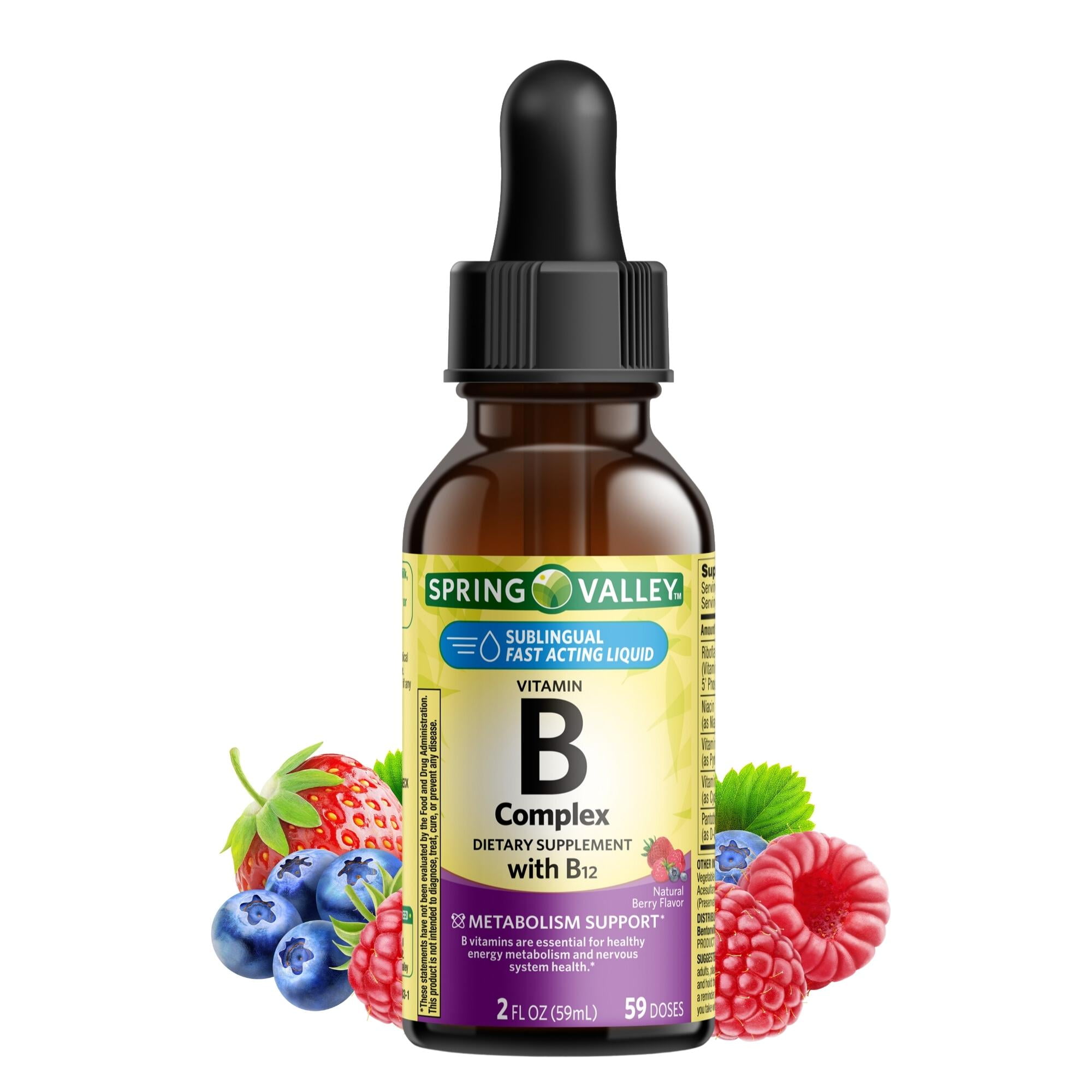 Spring Valley Vitamin B Complex Dietary Supplement with B12, Berry