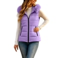 thumbnail image 2 of MOONDU Womens Puffer Vest Quilted Sleeveless Faux Fur Hood Zip Pockets Fall Winter Warm Outerwear for Layering Casual, 2 of 9