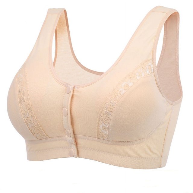 Ropa interior para madres de mediana edad y mayores, sujetador de algodón estilo chaleco, push up, sujetador con hebilla delantera de talla grande para personas mayores