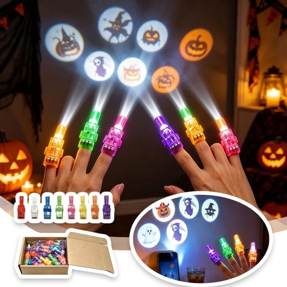 Halloween Finger Lights, 16Pcs LED Projector Ring Light Set, Halloween Countdown Party Favors for Kids Trick or Treat Goodie Bag Stuffers