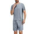 thumbnail image 2 of UVEASISHA Silky Pajama Sets for Men 2 Piece Sets Lightweight Comfy Lougnewear Short Sleeve Tee Tops and Shorts Lounge Set Blue XXL, 2 of 4