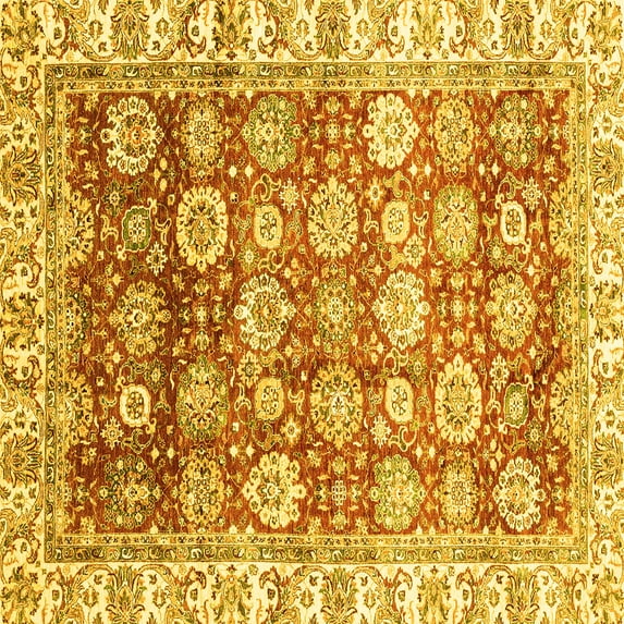 Ahgly Company Indoor Square Oriental Yellow Traditional Area Rugs, 6' Square