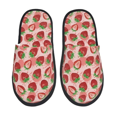 Balery Cute Strawberry Slient Indoor Furry Fleece Comfort House Shoes Soft Non-Slip Home Shoes Cotton slippers House Slippers-- Large