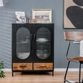 thumbnail image 3 of Costway Kitchen Storage Cabinet Freestanding Buffet Sideboard w/ 2 Glass Doors & Drawers, 3 of 10