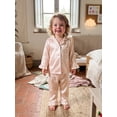 thumbnail image 3 of Cjfdfy Toddler Baby Girl Satin Pajamas Set Solid Color Ruffled Trim Button Down Long Sleeve Tops And Pants Little Baby Cute Soft Satin Loungewear 1-6Y, 3 of 9