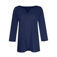 thumbnail image 5 of DENGDENG Women's Tops 3/4 Sleeve Length Casual V Neck Tshirts Fashion 2025 Elbow Sleeve Summer Tunics Work Three Quarter Length Shirts Petite Plus Size Blouses Royal Blue M, 5 of 5