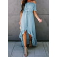 thumbnail image 2 of Asyoly Womens Dresses Off Shoulder Maxi Dresses Short Sleeve High Low Ruffle Evening Party Dress Solid Cocktail Skater Dresses, 2 of 5