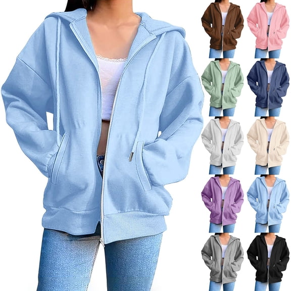 Women's Zip Up Hooded Sweatshirt with Pockets, Long Sleeve Casual Pullover for Streetwear, Loose Fit Comfort for Fall and Daily Outfits-Beige