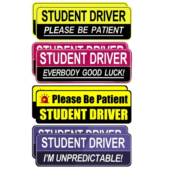 Amaopus 8 Pcs Reflective Student Driver Magnet for Car, Funny Magnetic Bumper Sticker Safety Sign Set, New Driver Stickers Supplies for Novice Drivers, Removable, Water Proof, UV Heat Resistant