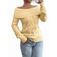 thumbnail image 2 of Female Sweaters Off Shoulder Long Sleeve Cable Knit Sweater Loose Chunky Work Tops Yellow L, 2 of 7