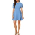thumbnail image 5 of Unique Bargains Women's Heart Print Puff Sleeve Peter Pan Collar A Line Mini Dress XS Blue, 5 of 7