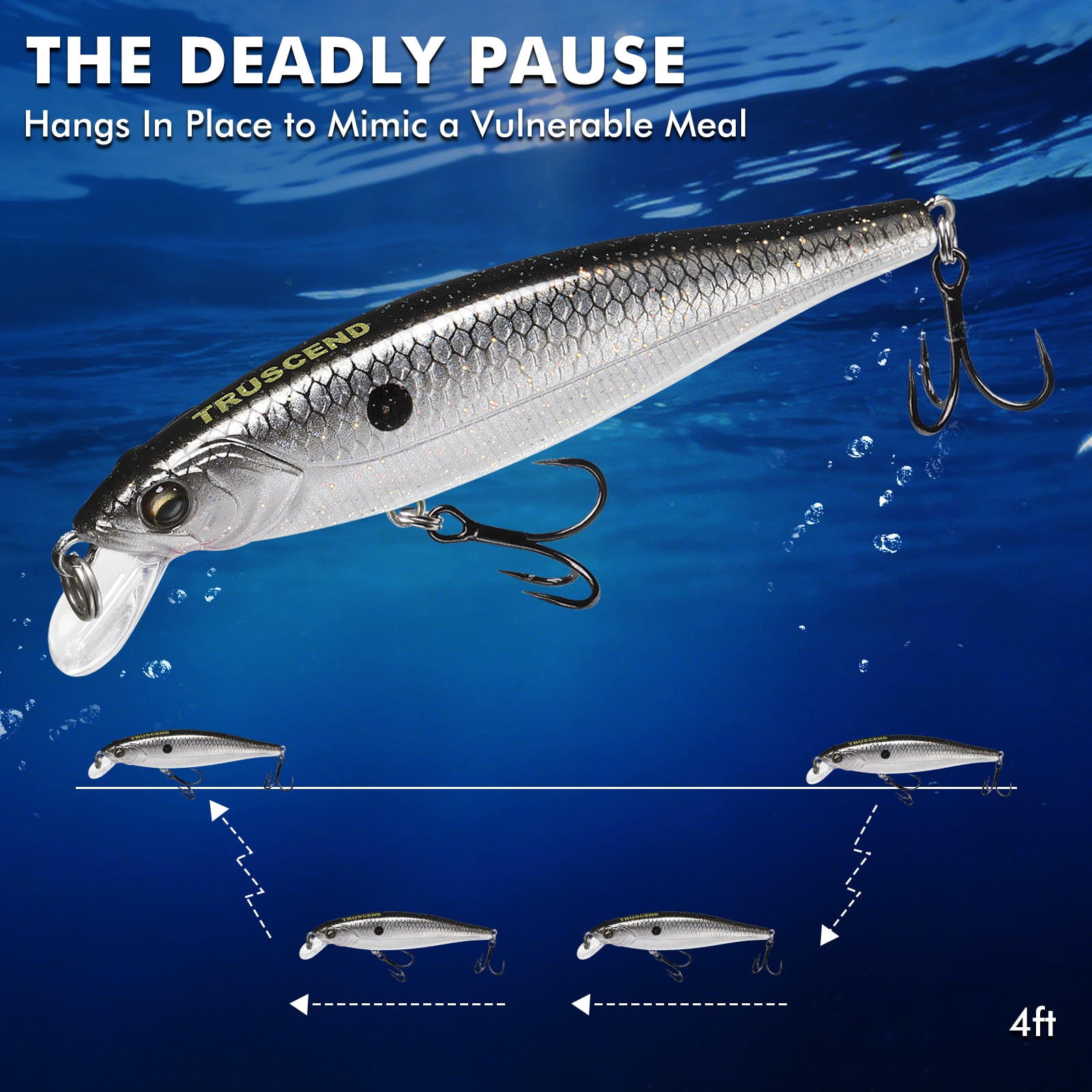 TRUSCEND Suspending Jerkbait with BKK Hook, Rattle Minnow Fishing Lures with Long Casting Weight Transfer System, Natural Wiggle Action Twitchbait, Freshwater Bait for Bass Walleye Pike Trout Striper