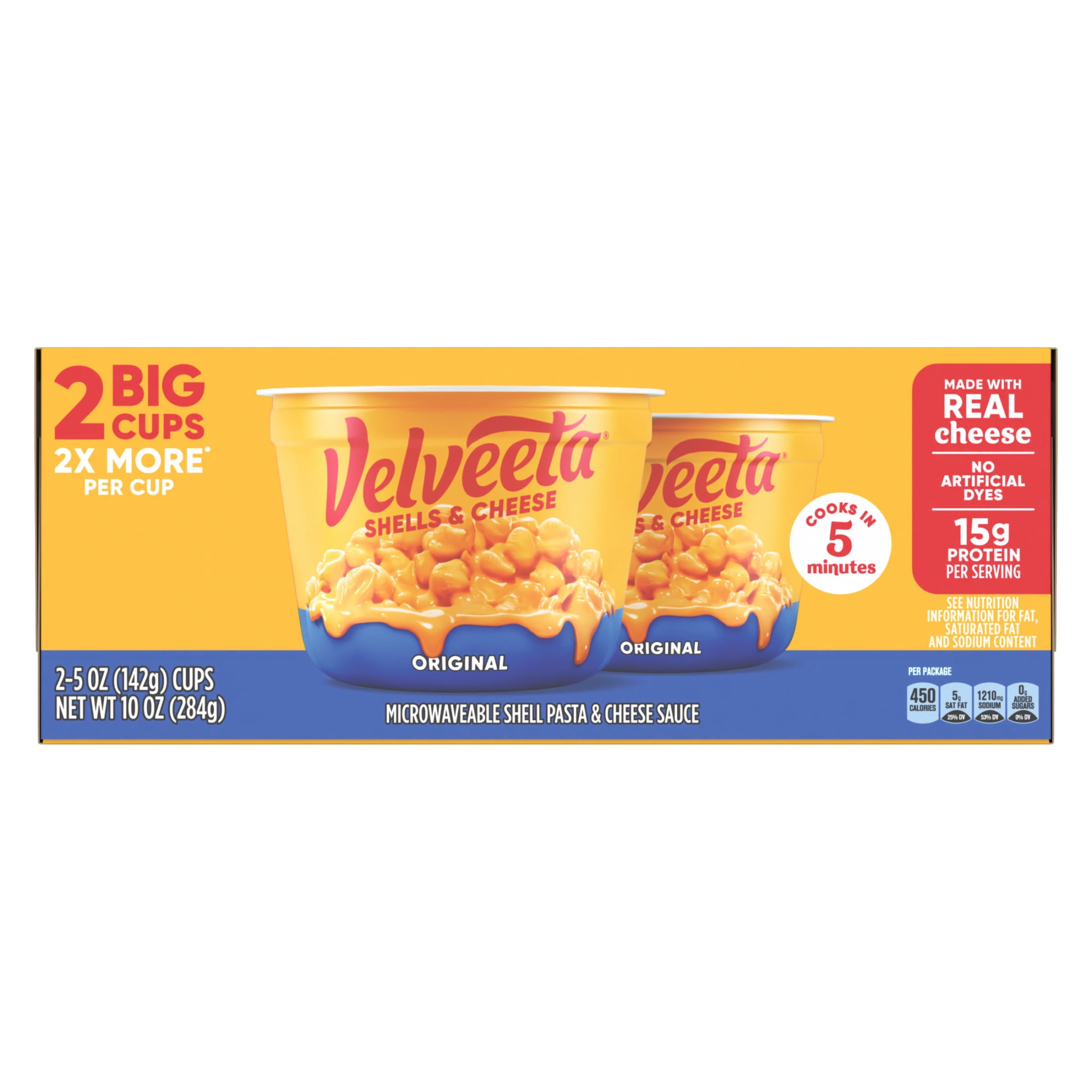 (3 pack) Velveeta Shells and Cheese Mac and Cheese, 2 Big Cups, for Easy Dinner or Dinner Sides, Original Flavor, 5 oz
