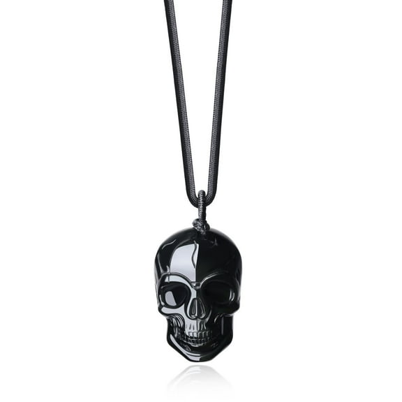 COAI Black Obsidian Stone Pendant Necklace Skull Jewelry