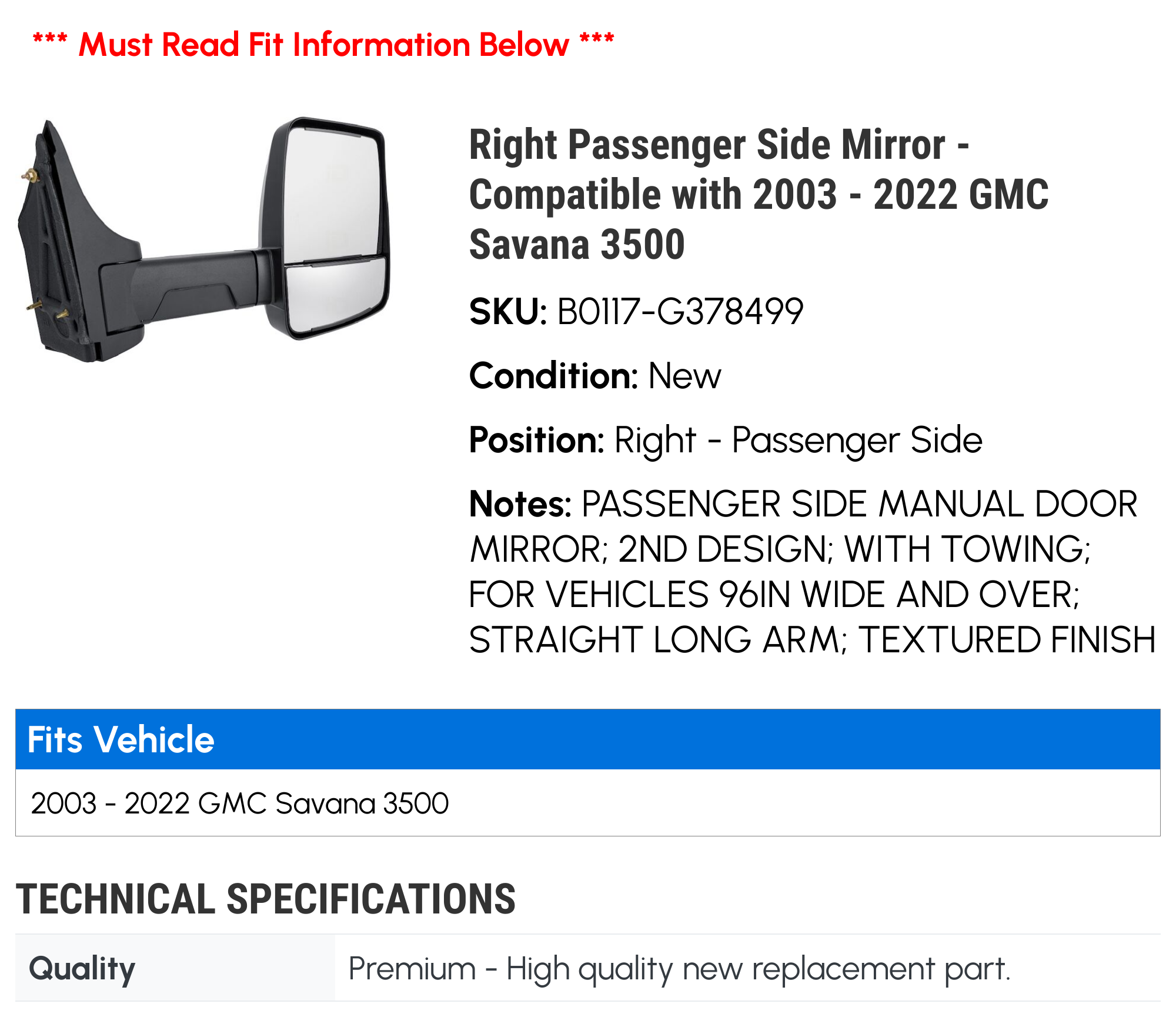 Kool Vue Passenger Side Mirror – Manual Adjust, Chrome, For Chevy Suburban GMC C2500 C3500, OE 15697332