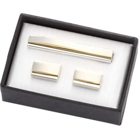 Cat Gold Tone Cufflinks - International CUT-21 2 Tone Gold-Silver Metal Cufflinks with Matching Tie Clip in Black Cardboard Gift Box