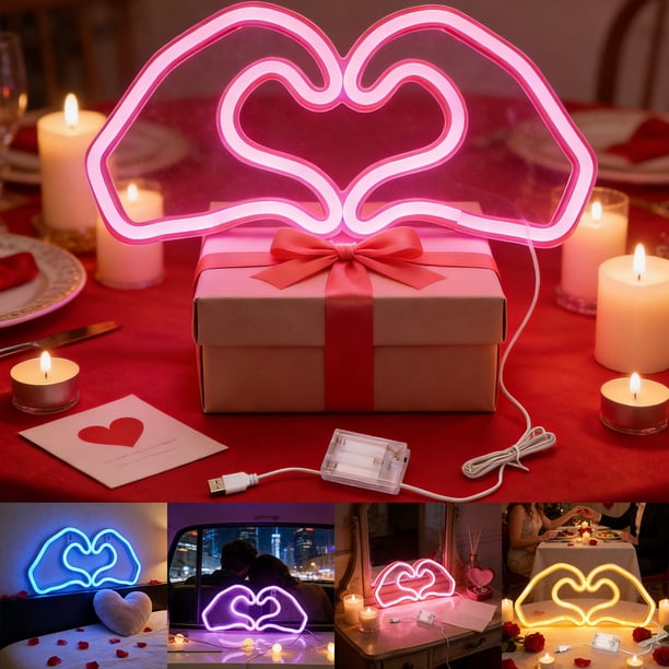 Lámparas De Plástico Luz de neón LED azul en forma de corazón para decoración de San Valentín (1 unidad) JASKFLY
