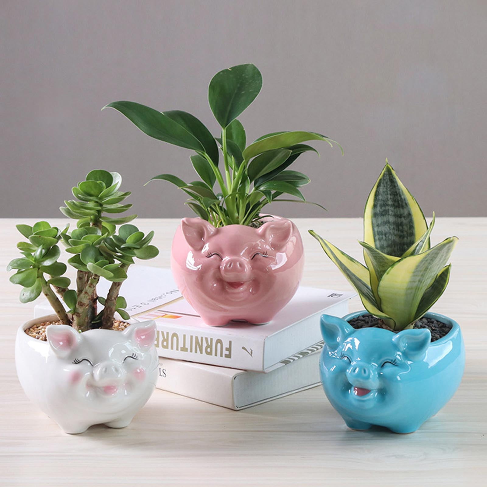 Nordic Style Ceramic Flower Pot Cartoon Animal Pig Succulent Bonsai Potted Planter for Indoor Outdoor Garden Yard Decor
