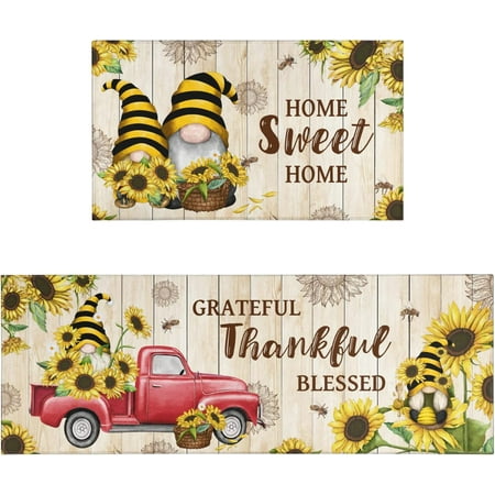 

Lemon Kitchen Rug Mat Black and White Stripe Kitchen Sets of 2 Washable Kitchen Floor Mats Non Slip Lemon Decorations for Kitchen