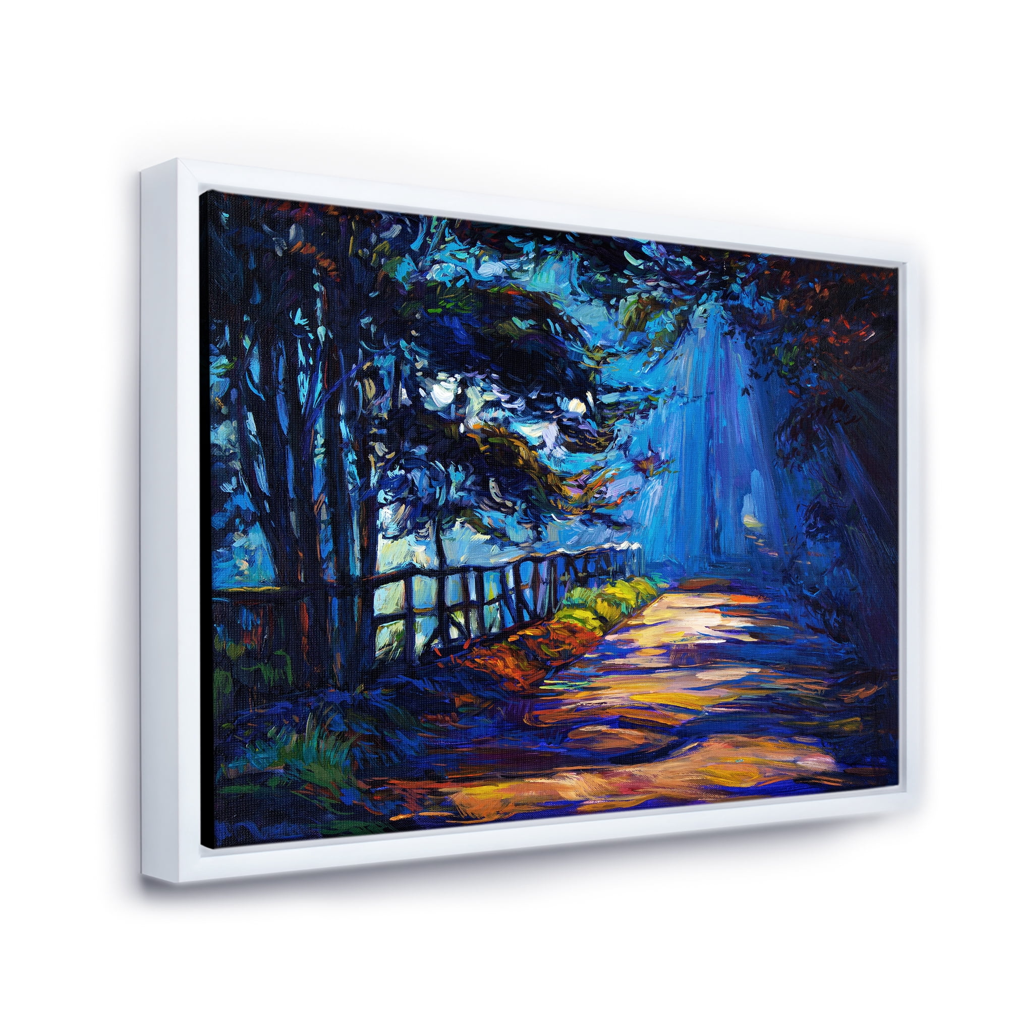 Designart 'Park Road In The Afternoon Shadows' Lake House Framed Canvas Wall Art Print