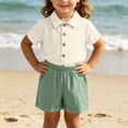 thumbnail image 4 of BLVB Baby Boy Girl Summer Clothes Toddler Infant Cotton Linen Short Sleeve Button up Dress Shirt Pocket Shorts Set 2PCS Outfit(Mint Green,12-18 Months), 4 of 6