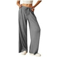 thumbnail image 2 of HongQid Women's Wide Leg Lounge Pants High Waisted Drawstring Waist Wide Leg Ribbed Knit Solid Color Pants Sweatpants Casual Loose Yoga Pants, 2 of 9
