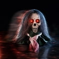 thumbnail image 7 of Animated Walking Skull Head with Light-Up Red Eyes Creepy Moving Halloween Prop with Long Grey Hair Horror Music Motorized Resin Decoration for Party Yard Indoor Outdoor Spooky Decor Gift, 7 of 7