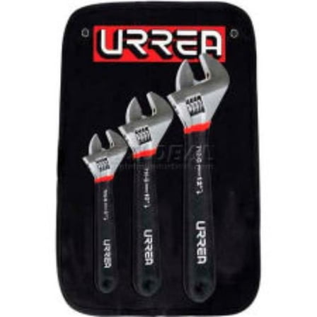 Urrea Professional Tools B992712 795G 8, 10 & 12 in. Cushion Grip Adjustable Wrench Set, Black - Chrome & Nickel Finish