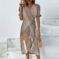 thumbnail image 2 of Womens V Neck Long Sleeve Fall Dresses Beach Dresses For Women Spring Summer Elegant Wrap V Neck Floral Boho Dress Flowy Ruched Hawaiian Maxi Dress Light Brown, 2 of 5