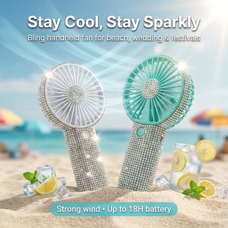 Mini Portable USB Rechargeable Bling 18H Battery Handheld Fan