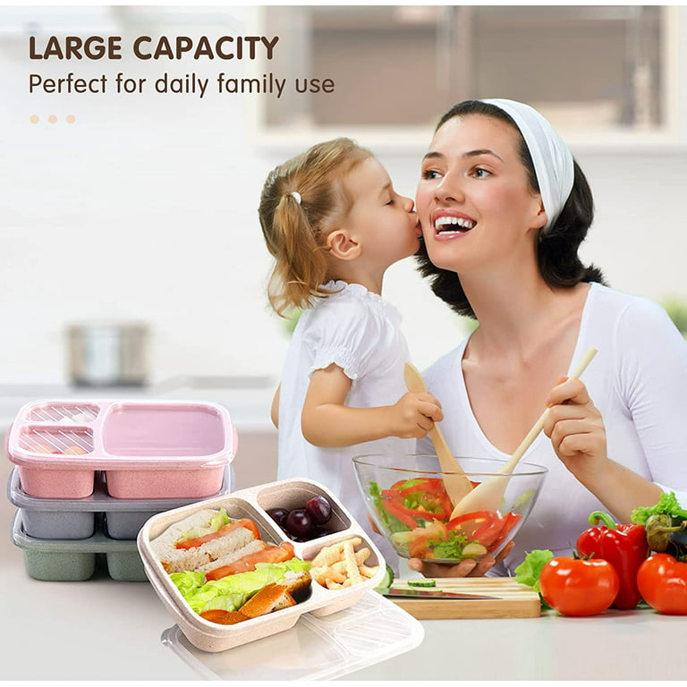 Buy Bento Box Adult Lunch Box (4 Pack), 4-Compartment Meal Prep Container  for Kids, Reusable Food Storage Containers with Transparent Lids, No BPA,  Microwaveable (Wheat (Green/Blue/Pink/Beige)) Online at desertcartINDIA
