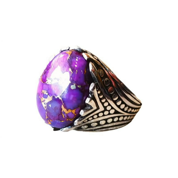 Purple Copper Turquoise Mens Ring, Natural Copper Turquoise, Silver Jewelry, 925 Silver Ring, Birthday Gift, Heavy Mens Ring, Arabic Design, Ottoman Style Ring, Christmas, Turkey Mens Signet Ring