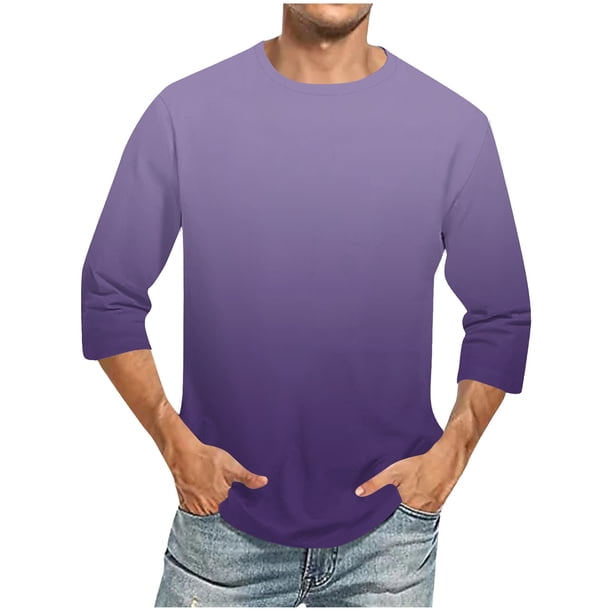 Camisas de Lino para Hombres Impresión Cuello Redondo Casual 3/4 Manga Blusa, Mezcla de Lino de Algodón para Primavera Verano Ocio Y Tops Diarios