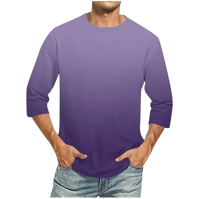 Camisas de Lino para Hombres Impresión Cuello Redondo Casual 3/4 Manga Blusa, Mezcla de Lino de Algodón para Primavera Verano Ocio Y Tops Diarios