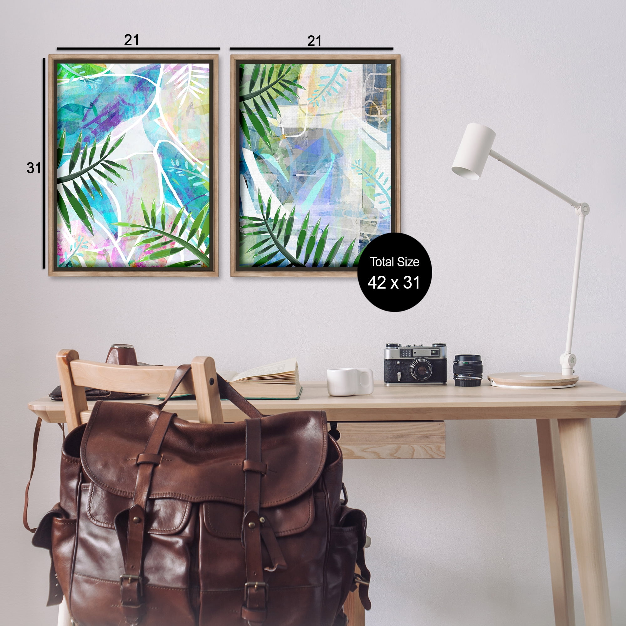 Stupell Industries Abstract Pastel Palm Shapes Plants & Flowers Painting Brown Floater Framed Canvas Art Print Wall Art, 21 x 31, Set of 2