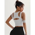 thumbnail image 4 of Push up Sports Bra for Women Sexy Hollow Crop Tops with Removable Cups Workout Fitness Yoga Bra Medium Support White S, 4 of 8