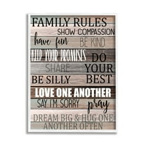 Stupell Industries Family Rules Text Fun Wood Grain Rustic Tan Teal Graphic Art White Framed Art Print Wall Art, 24x30, by Kimberly Allen
