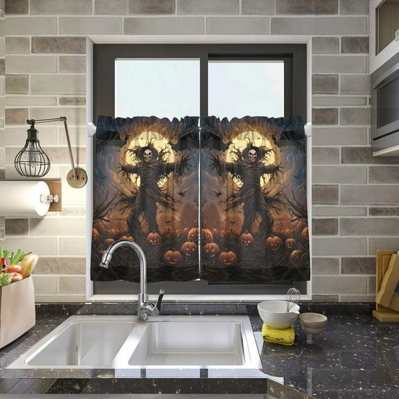 Ghost Halloween Pumpkins Bats Kitchen Curtains Half Tier Curtain 2 Rod Pockets Bathroom Bedroom Cupborad Living Room 27"x24"