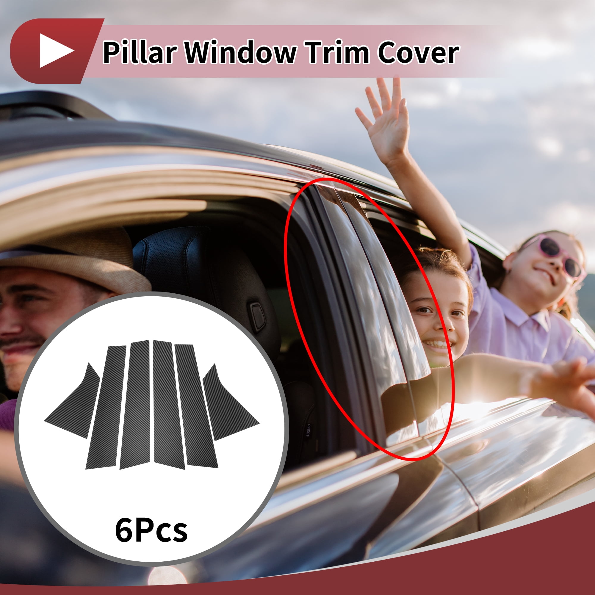 Unique Bargains 6Pcs Front Rear Car Door Pillar Window Trim for Honda Civic 2016-2021